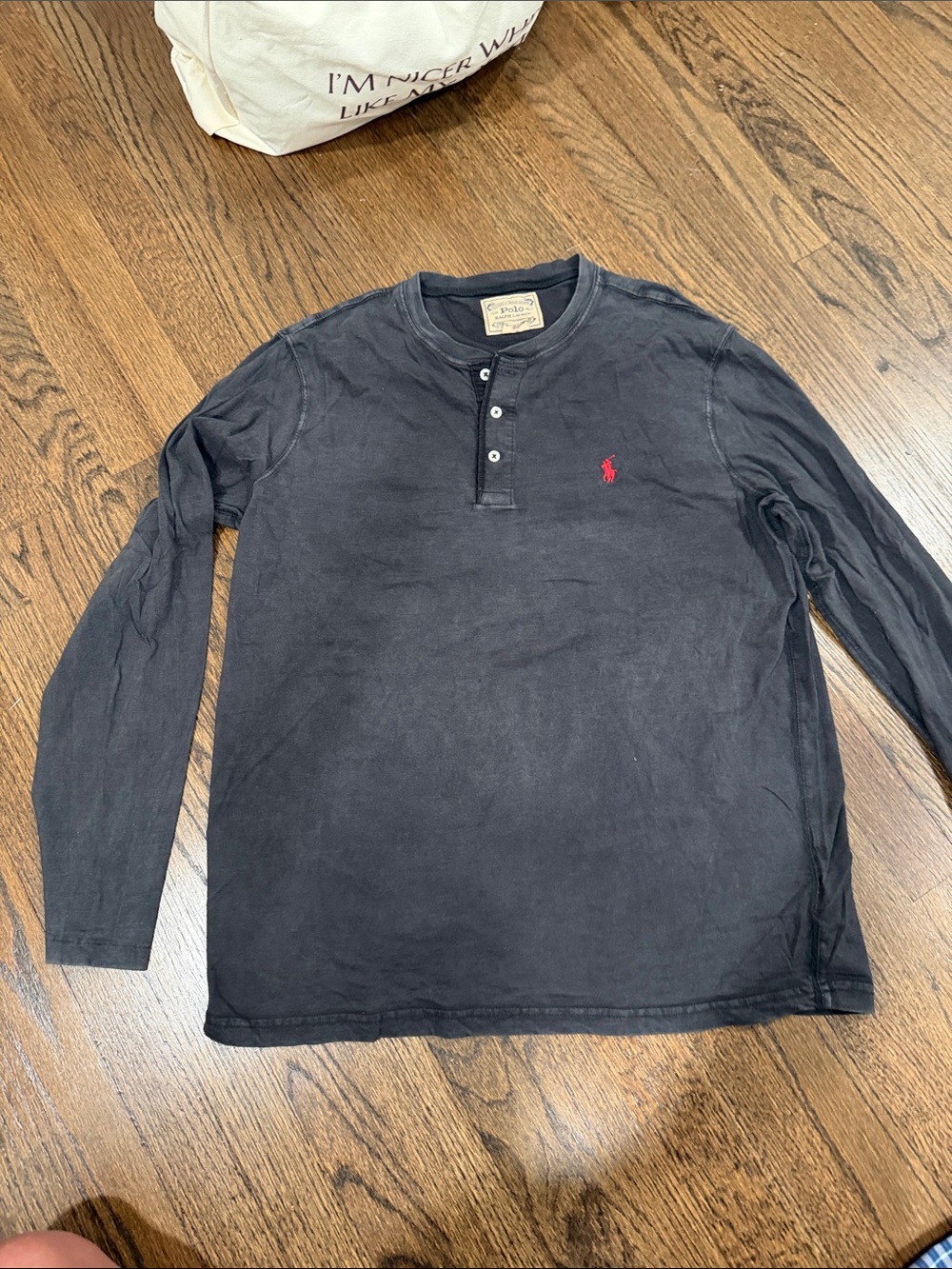 Polo by Ralph Lauren Black Long-Sleeve Henley with Red Pony